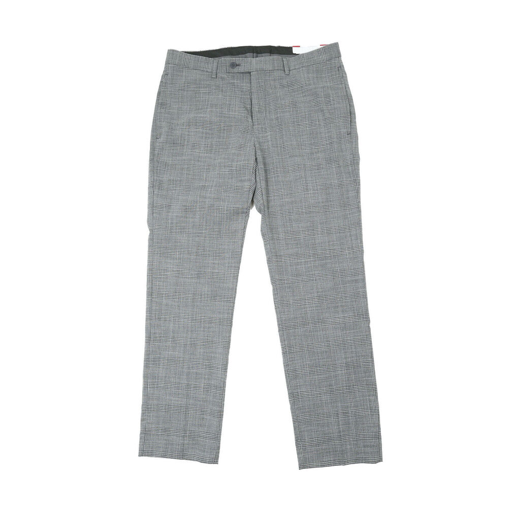 Calvin Klein Men's Slim-Fit Plaid Performance Dress Pants Gray Size 30X30